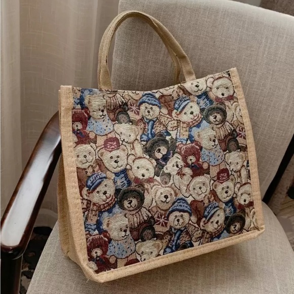 ✨ Teddy Bear Tapestry Hat & Matching Tote Bag Set ✨ - Picture 6 of 9